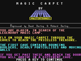 Magic Carpet title screen for Commodore 64